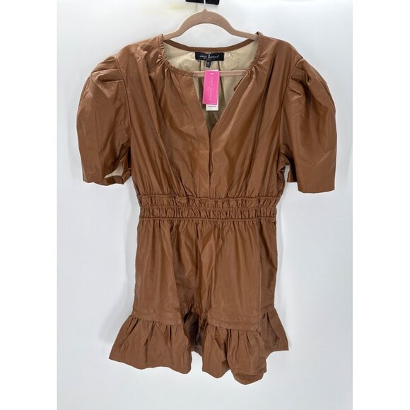 Simply Southern Womens Brown Faux Leather Dress With Ruffle Hem Puff Sleeves XL - Picture 1 of 11